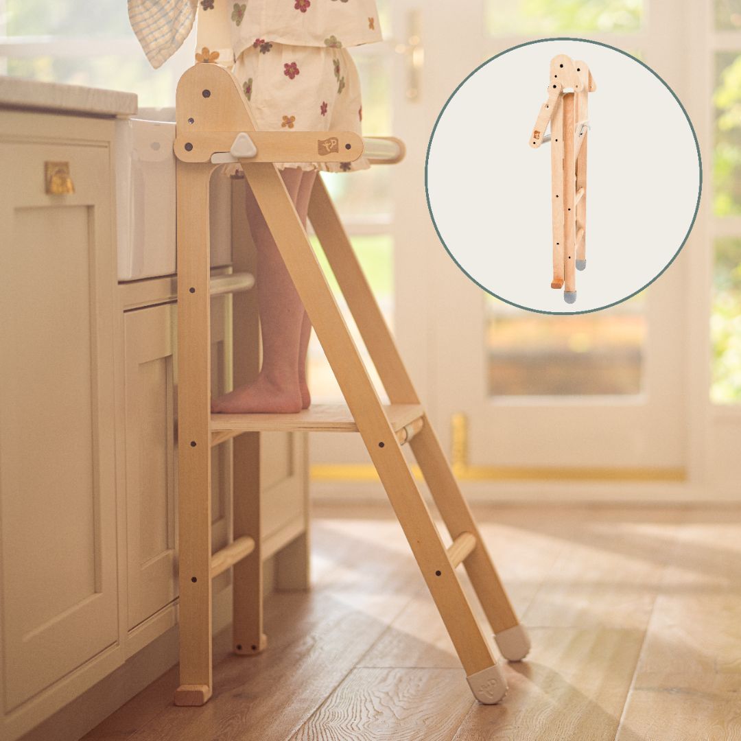 Tour D'apprentissage Montessori Pliable 5 En 1 - En Bois, Avec Tableau Noir, Jouets Magnétiques, Réglable En Hauteur, Pré-assemblée