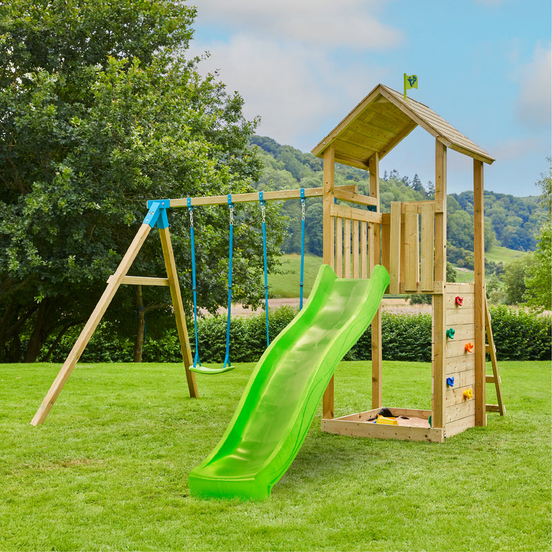 Aire de jeux OLIVÈTE SKYWOOD plateforme toboggan - bac à sable - bois FSC®