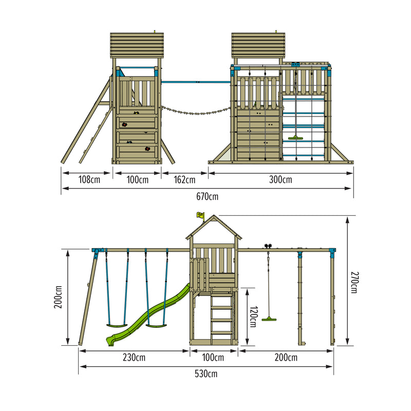 Schéma des mesures de l'aire de jeux.