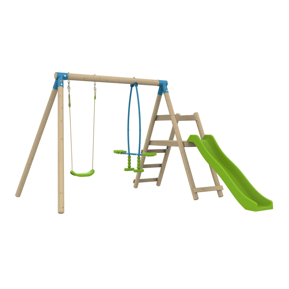 Station ARBOUSIER balançoire - vis-à-vis - toboggan - kit d'ancrage - bois FSC® h190 cm