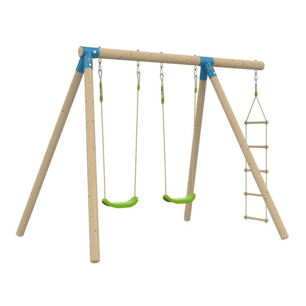 Portique AMANDIER 2 balançoires - échelle corde - kit d'ancrage - bois FSC® h190 cm