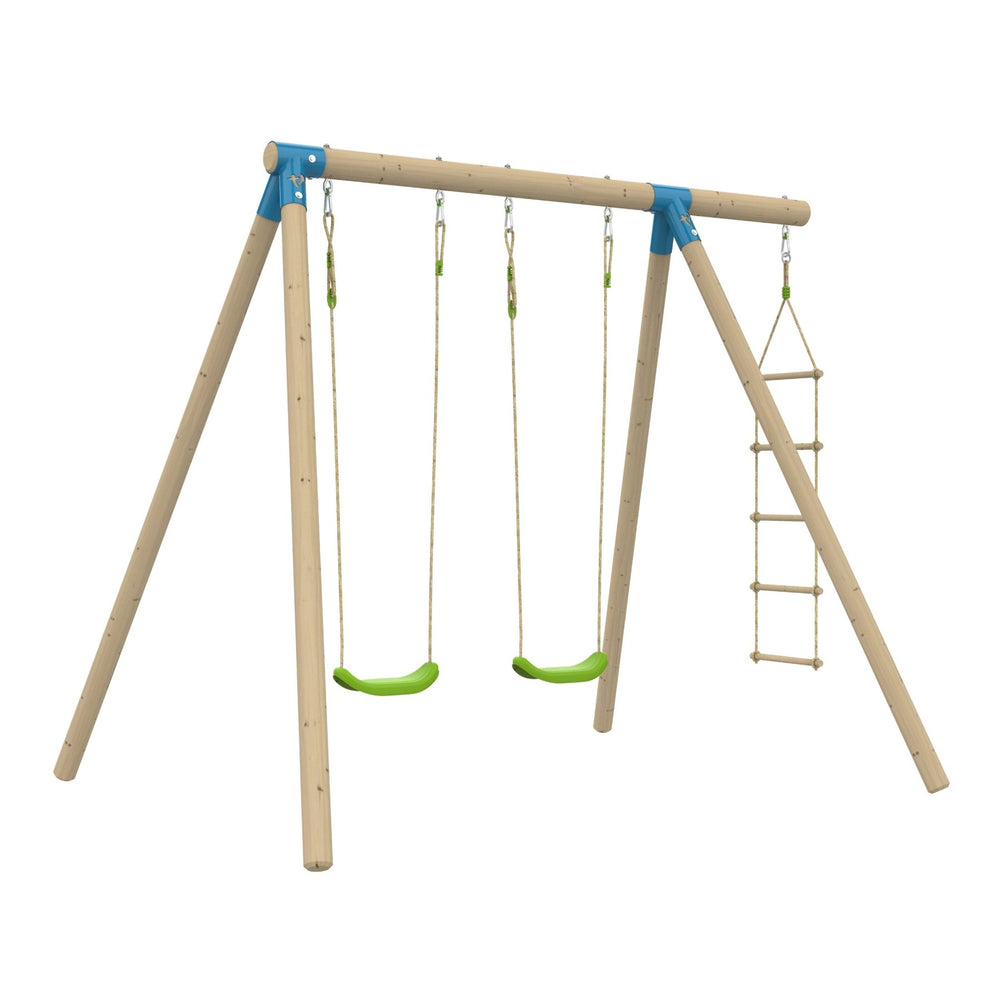 Portique BALANDIER 2 balançoires - échelle corde - kit d'ancrage - bois FSC® h224 cm