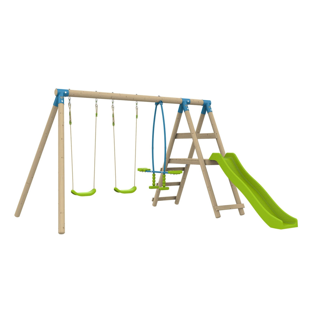 Station ARRUCAT 2 balançoires - vis-à-vis - toboggan - kit d'ancrage - bois FSC® h190 cm