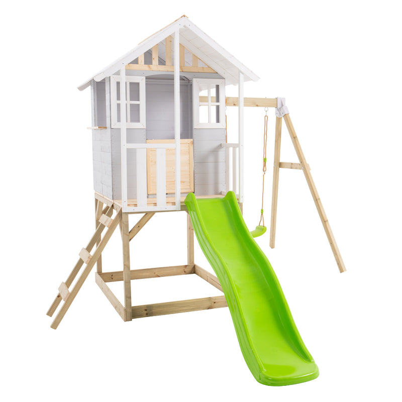 Bras de portique en bois 1 balançoire verte pour maisonnette modulable en bois FSC®