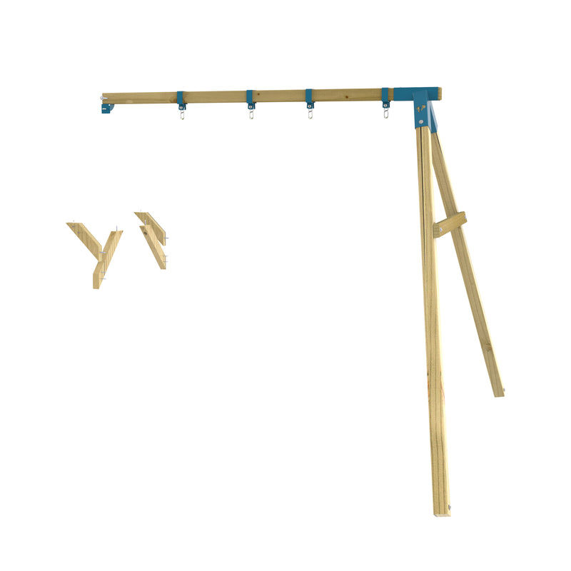 Bras de portique double à fixer sur une Tour Skywood, offrant deux emplacements de balançoire compatibles avec différents agrès.