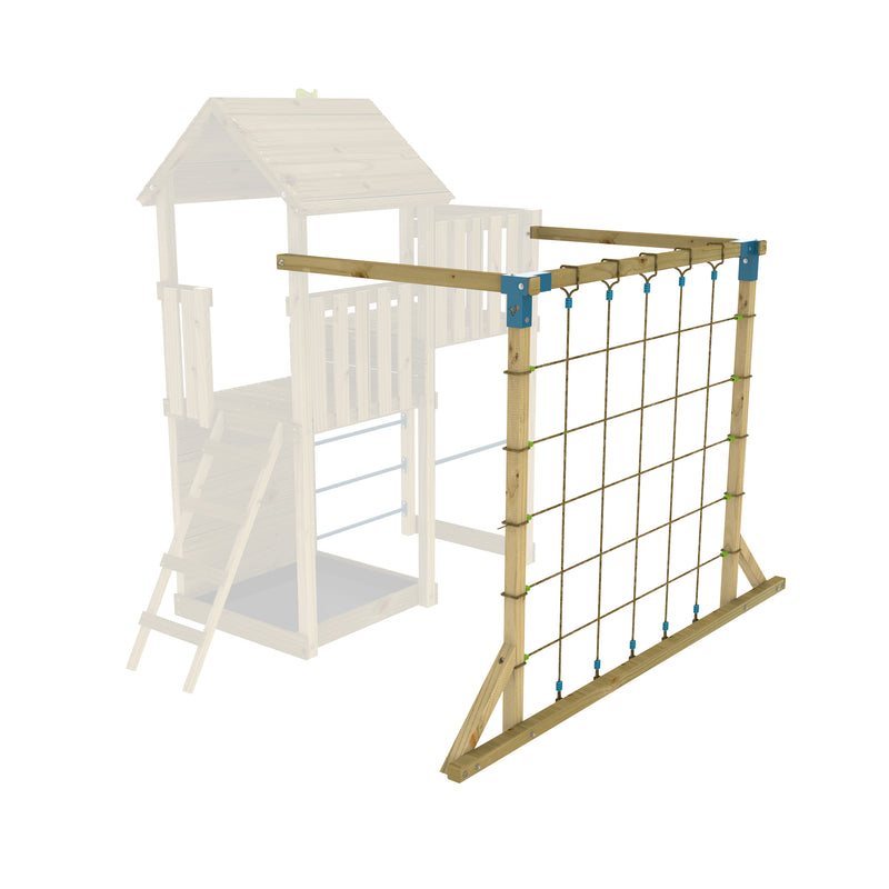 Filet d’escalade à attacher à la Tour Skywood, transformant la structure en terrain d’aventure.