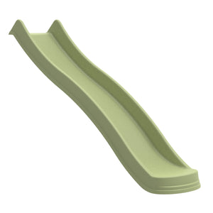 Glissière pour enfant en plastique vert  kaki vu de trois quarts.