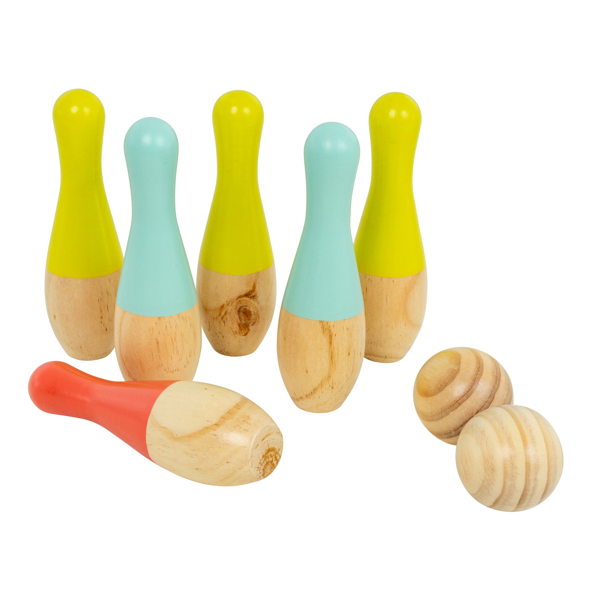 Ensemble d'un jeu de 8 quilles 2 bilboquets et 3 boules en bois anciens Ensemble d'un jeu de 8 quilles 2 bilboquets et 3 boules en bois anciens