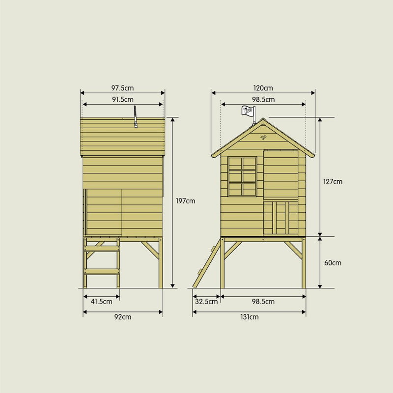 Schéma avec les mesures de la maisonnette en bois.