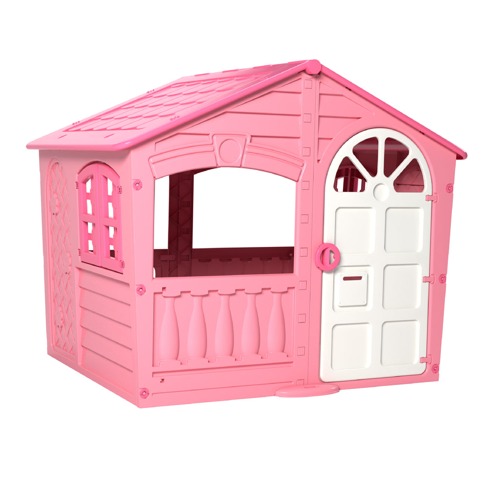 Maisonnette pour enfants en plastique de couleur rose.