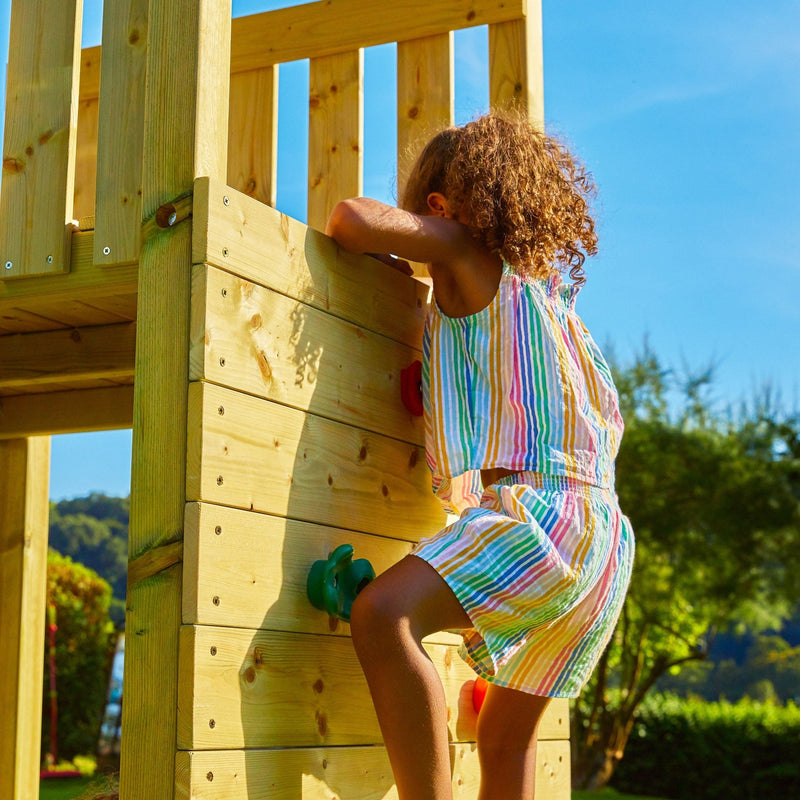 Aire de jeux bois, 2 balançoires, toboggan, escalade, cabane WOODI KANGUI Aire de jeux bois, 2 balançoires, toboggan, escalade, cabane WOODI KANGUI