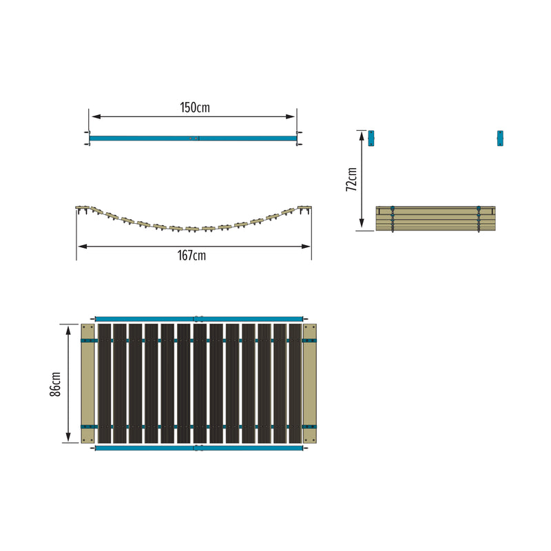 Schéma illustrant les dimensions du pont suspendu.