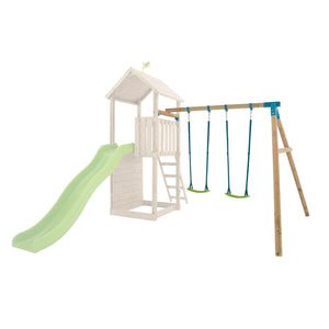 Portique double Skywood à fixer sur une Tour Skywood, offrant deux emplacements de balançoire compatibles avec différents agrès.