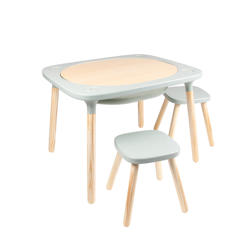 Table de jeux 4 en 1 Montessori avec deux tabourets en bois FSC®