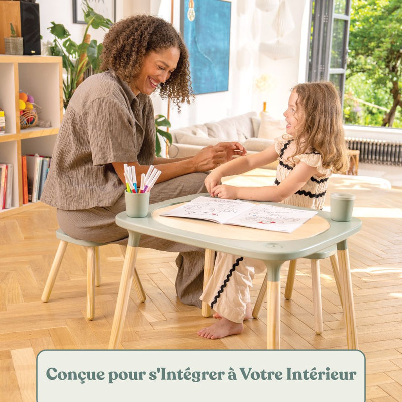 Table de jeux 4 en 1 Montessori avec deux tabourets en bois FSC®