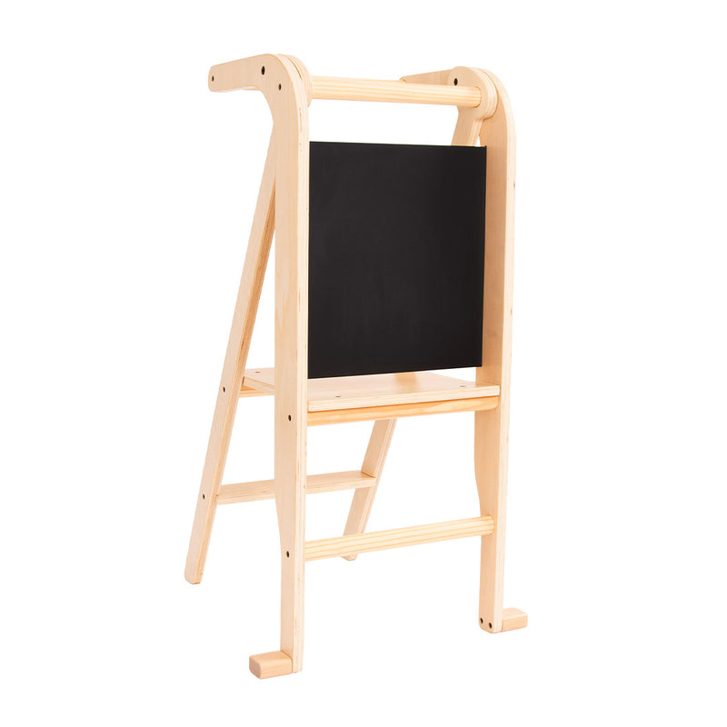 Tour d'apprentissage en bois naturel FSC® avec tableau créatif intégré pour enfant dès 18 mois
