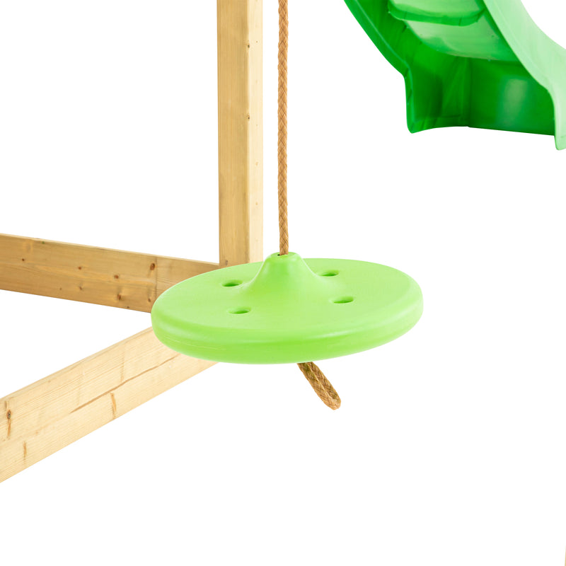 Détail du siège bouton de la tyrolienne pour enfant.