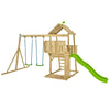 Aire de jeux bois kingswood tp toys tour / echelle / plateforme / balcon / bac a sable / toboggan / 2 balncoires h.306 cm