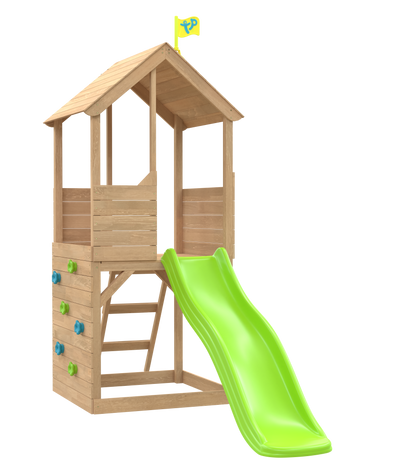 Yolola Tour de jeux d'extérieur, pour enfants, avec toit en bois,  balançoire et toboggan, aire de jeux/d'escalade pour jardin, en pin massif  : : Jouets
